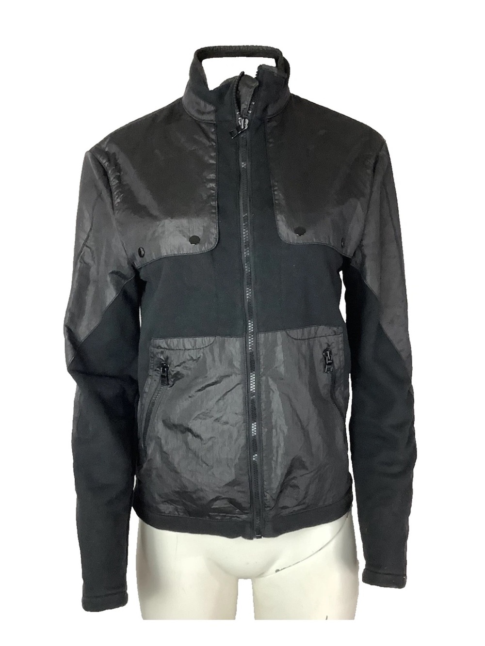 Armani Exchange Womens Sz S Moto Tech Biker Look Full Zip Mid Jacket Black